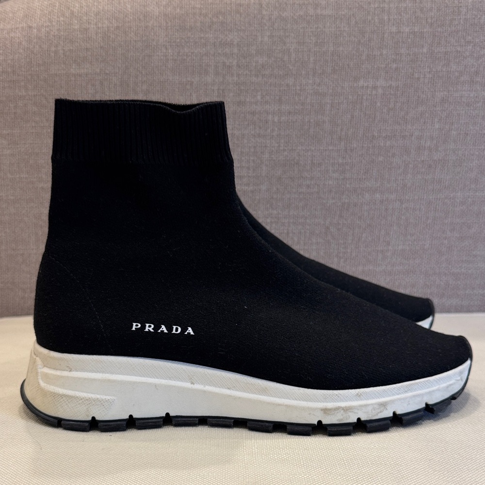 Prada Women's Black and White Sock Sneakers